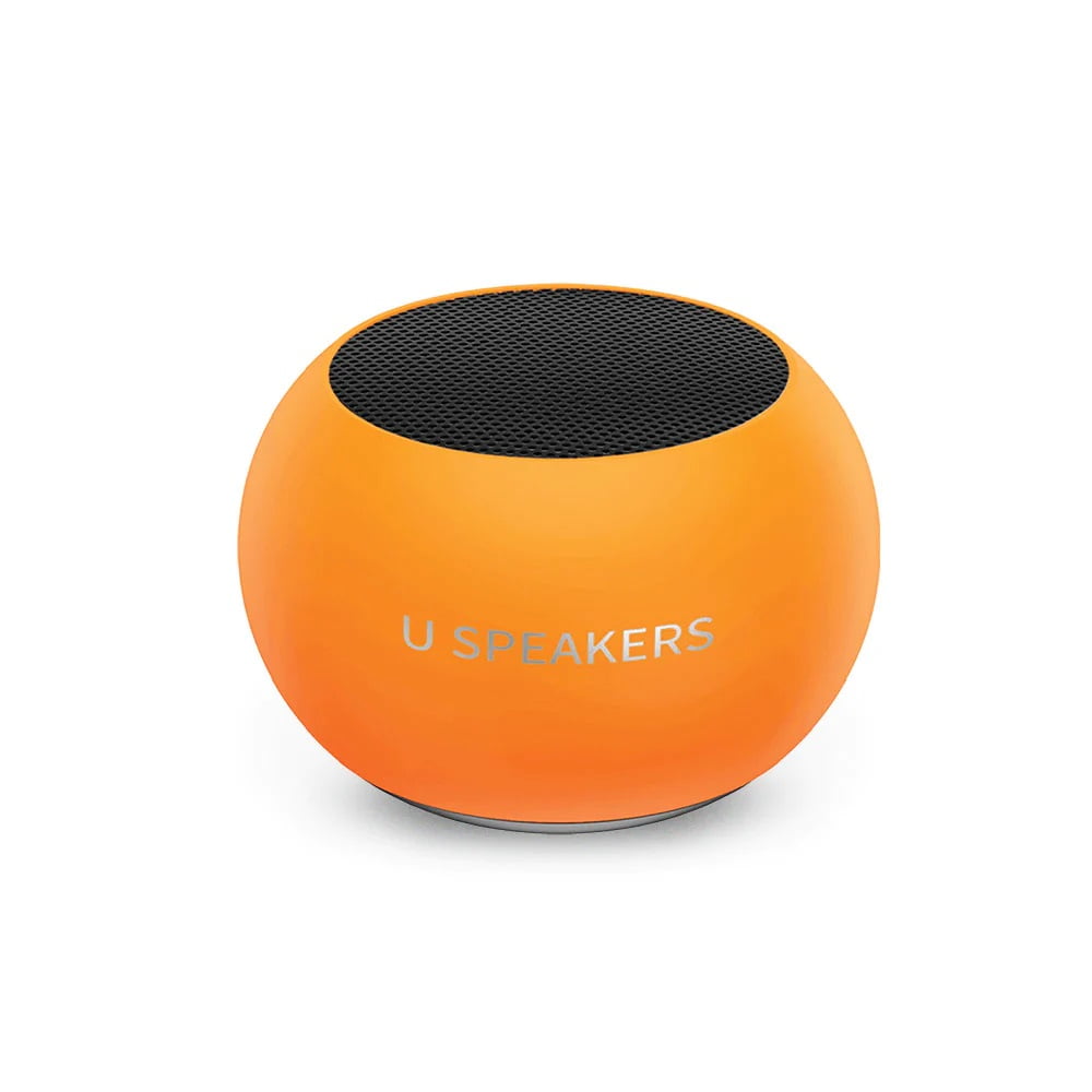 Fashionit U Speakers Mini Bluetooth Computer Speaker 2-Pack Bundle with Matching Speaker, Built-in Mic & Selfie Remote Control, for Workspace, Desktop, Laptop, Mobile, Tablet, PC - Glow Neon Orange