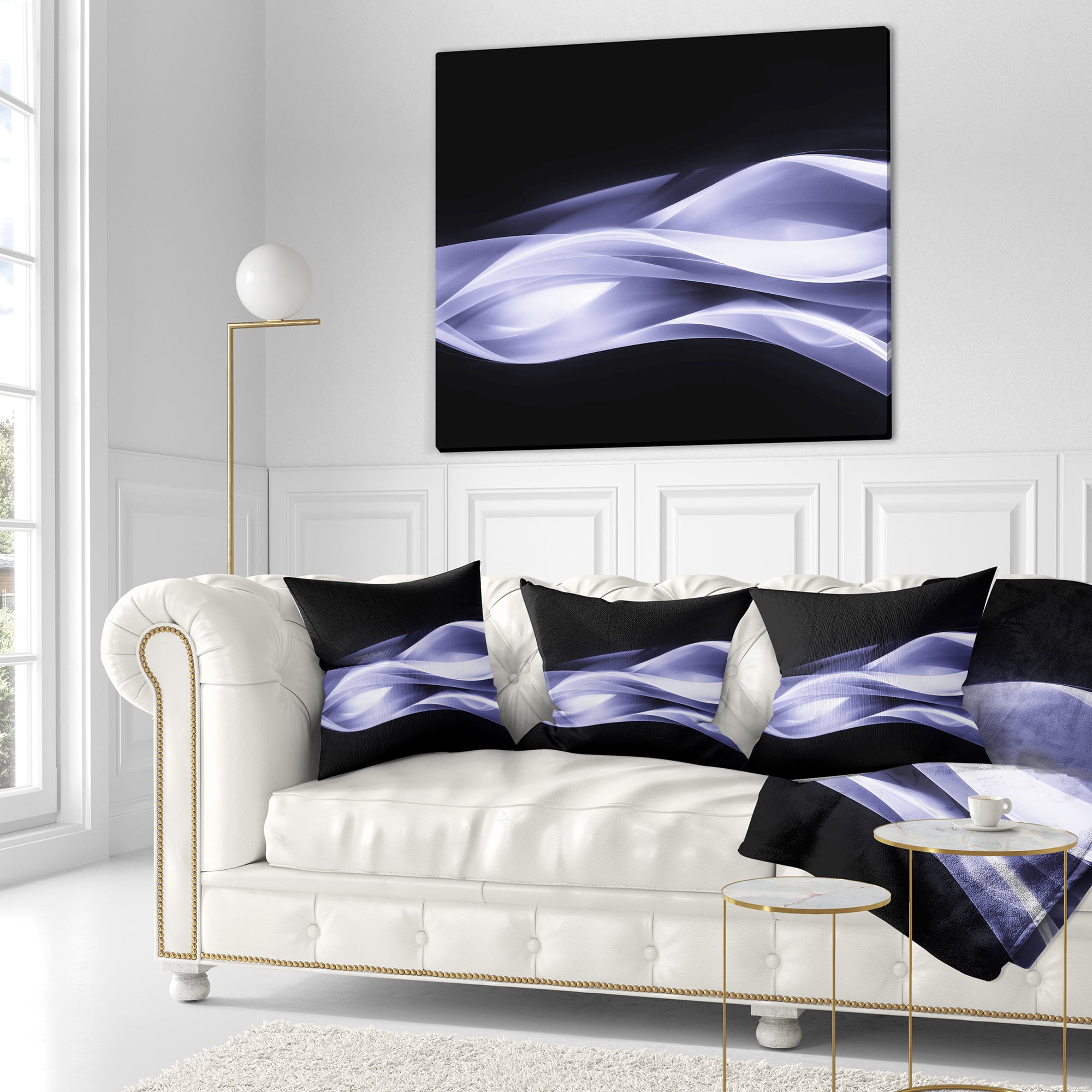 Designart Fractal Lines Purple in Black - Abstract Throw Pillow - 18x18