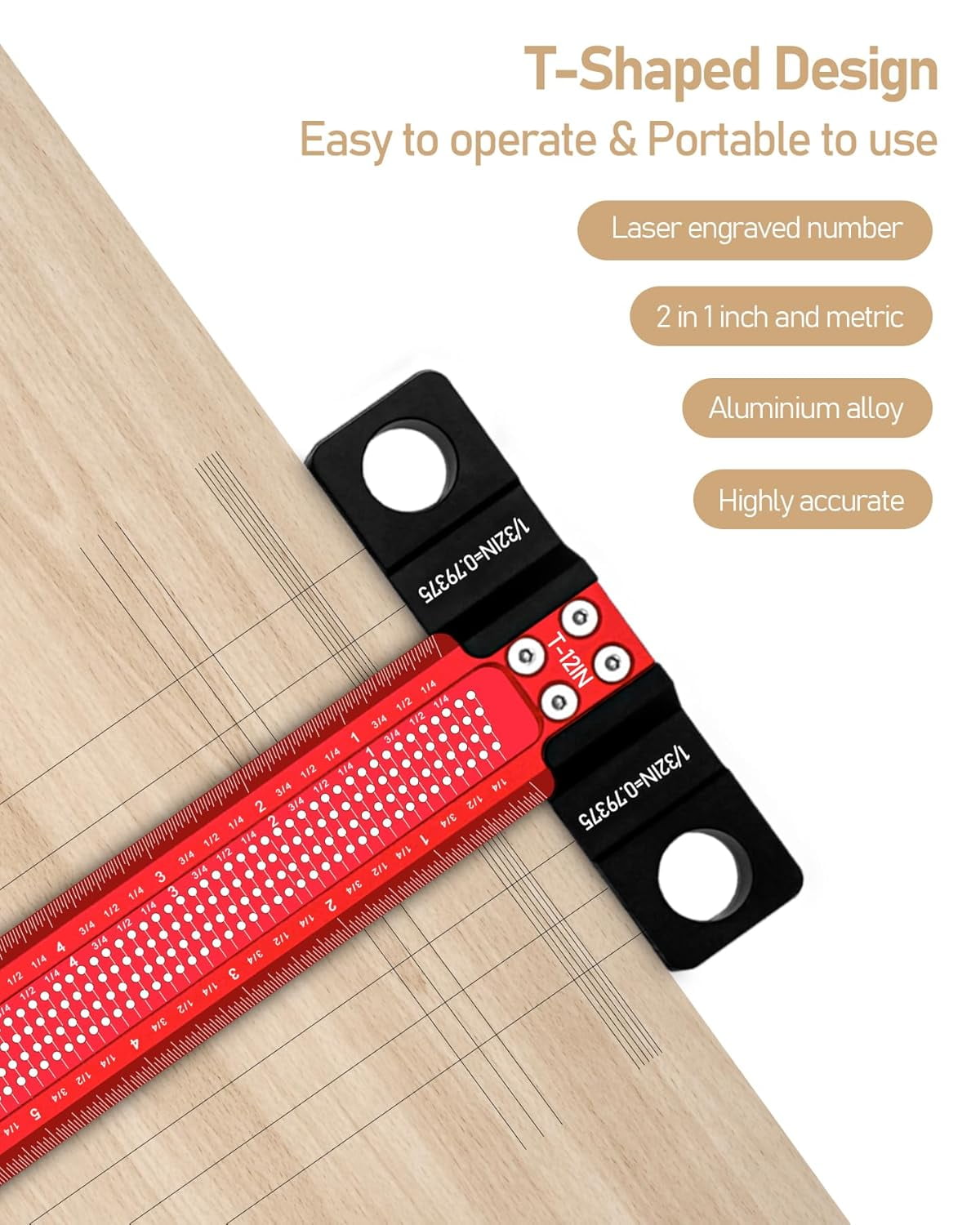 T Square Ruler 12 Inch, Precision Woodworking Parallel Scriber Measuring Tool, Adjustable Aluminum Line Drawing Aid T Ruler for Crafting Architect