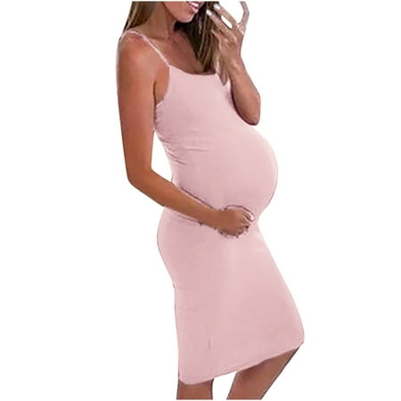 

Summer Saving Clearance! Kukoosong Summer Dresses For Women 2023 Pregnant Womens Sexy Sleeveless Round Neck Medium Long Maternity Dresses With Suspender Solid Color Beach Dresses For Women Pink L
