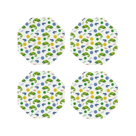 

Leather Coasters Set of 4 - Cute Chameleon Lizard Frog Lightweight Non-Slip Drink Coasters for Desk Anti-Scalding Desk Cup Coasters for Office Table Decor Octagon