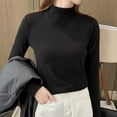 thumbnail image 6 of Weikingp Women Slim Casual Solid Long Sleeve Mock Turtleneck Blouse Tops Slim Fit Stretchy Layer Tee Shirts floral Top silk shirt stripe work, 6 of 7