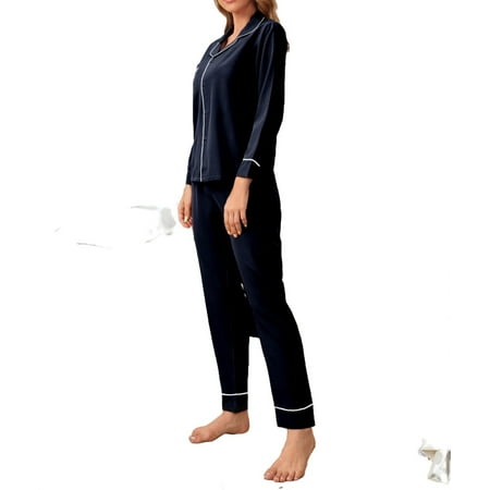 

Women s 2 Pieces Pajama Set Long Sleeve Pocket Patched Top Loungewear Pants Sleepwear Pj Set