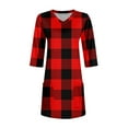 thumbnail image 5 of Bbyeadc Women's Tunics 3/4 Length Sleeve Plaid Prints Tunic Tee V Neck Comfortable Loose Fit Top Casual Going Out Blouse with Pocket,Red(M), 5 of 6