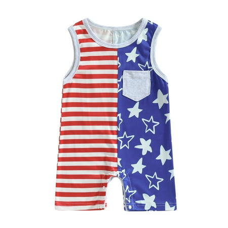 

Coduop Independence Day Infant Baby Romper Stars Stripe Print Sleeveless Jumpsuits Newborn Bodysuit