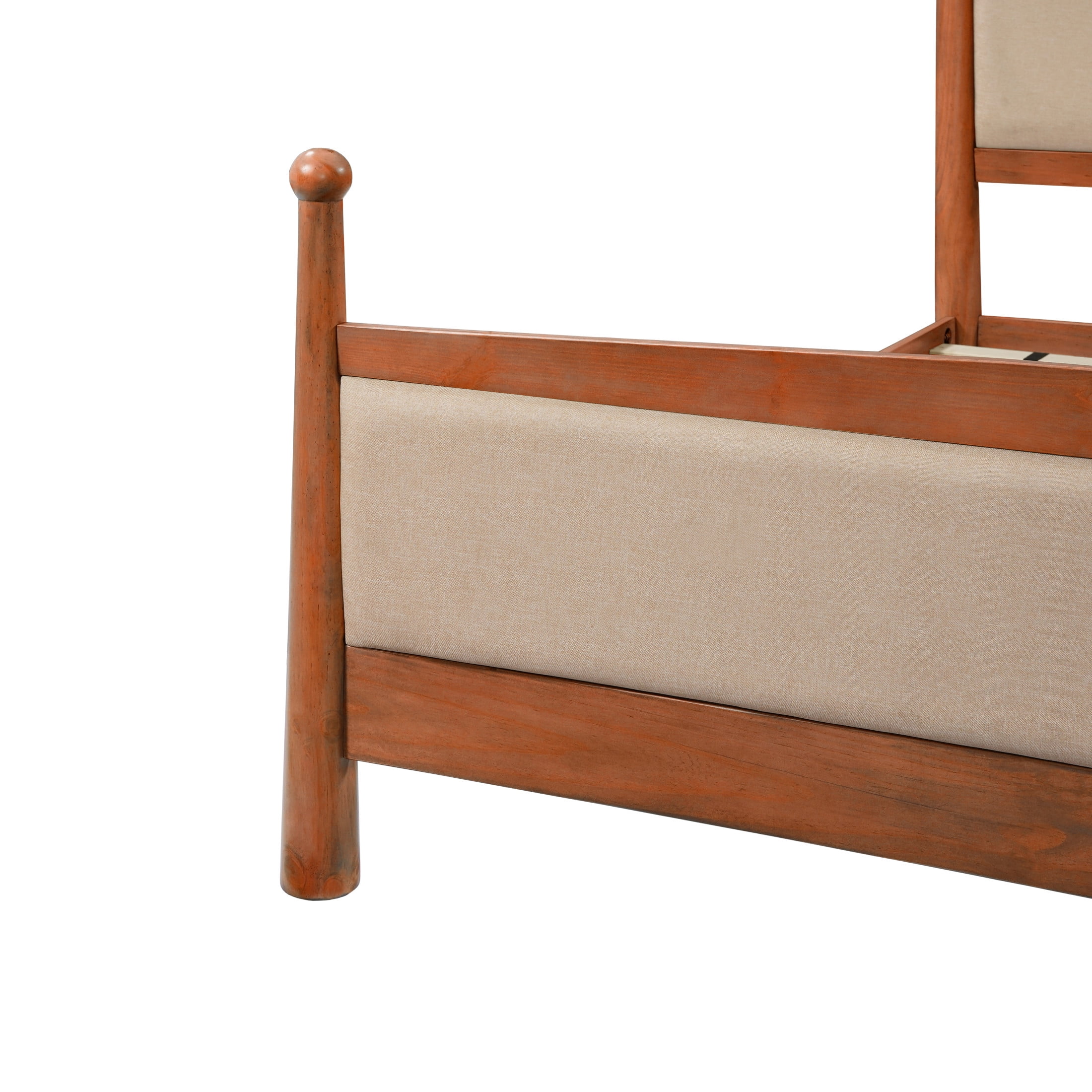 Christopher Knight Home Farmhouse Queen Platform Bed Frame with Upholstered Headboard, Cherry