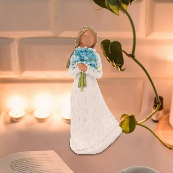 Guardian Angel Figurine Sculpted Hand-Painted Angel Figure Holding Flowers Home Decoration Xmas Gift for Women, Her, BFF