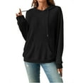 thumbnail image 2 of TEMOFON Women Drawstring Long Sleeve Hoodies Pocket Front Casual Sweatshirt Tops Cable Knit Pullover Sweatshirts Black L, 2 of 4