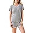 thumbnail image 3 of Latuza Pyjama à Manches Courtes Col en V pour Femmes m Gris Clair, 3 of 4