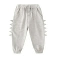 thumbnail image 2 of Kids Jogger Pants Boys Girls Loose Fit Dino Details Pull On Cotton Sweatpants Solid T Fall Winter Casual Bottoms (1-2 Years, Gray), 2 of 7