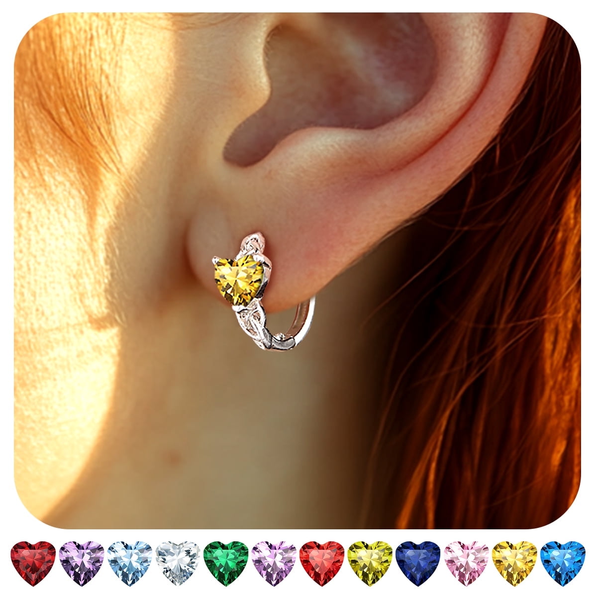 Bestyle Small Silver Hoop Earrings for Women Pure 925 Celtic Knot Birthstone Earrings Ear Charms November Yellow Topaz Jewelry Gifts