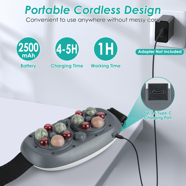 Stone Abdominal Massager - Dual Rotating Heads with 6 Red Lights, 5 Modes 3 Speeds 3 Heat Settings, 2500mAh Rechargeable, Adjustable Belt for Menstrual/Bloating Relief