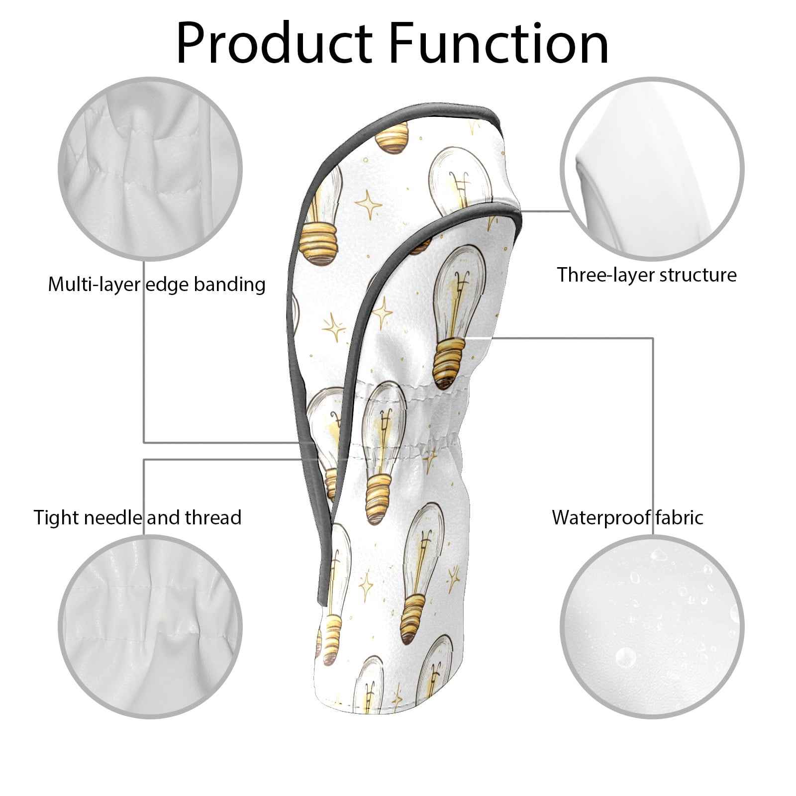Golf Club Covers PU Leather Waterproof Head Covers for Fairway Woods Hybrids Light Bulb Pattern