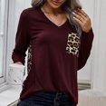 thumbnail image 3 of Camisa con cuello en V Otoño Invierno Leopardo Impreso Empalme Bolsillo en el pecho Manga larga Casual Mujer Top para diario Rojo XXL, 3 of 6