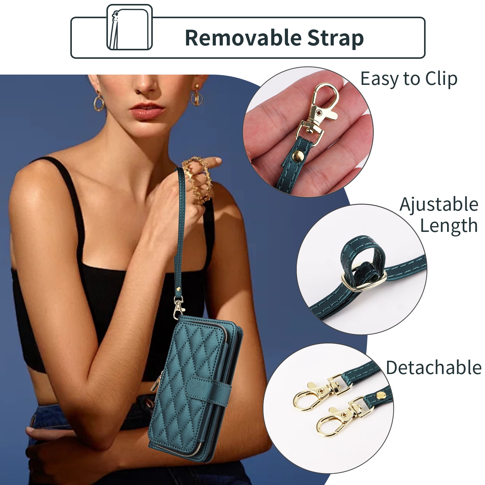 Furiet Argyle Wallet Case for Samsung Galaxy Z Fold 6 5G 2024 with Wrist/Shoulder Strap Card Slot Zipper Purse Luxury PU Leather Stand Cell Phone Cover for ZFold6 Z6 G Fold6 6Z Girls Green