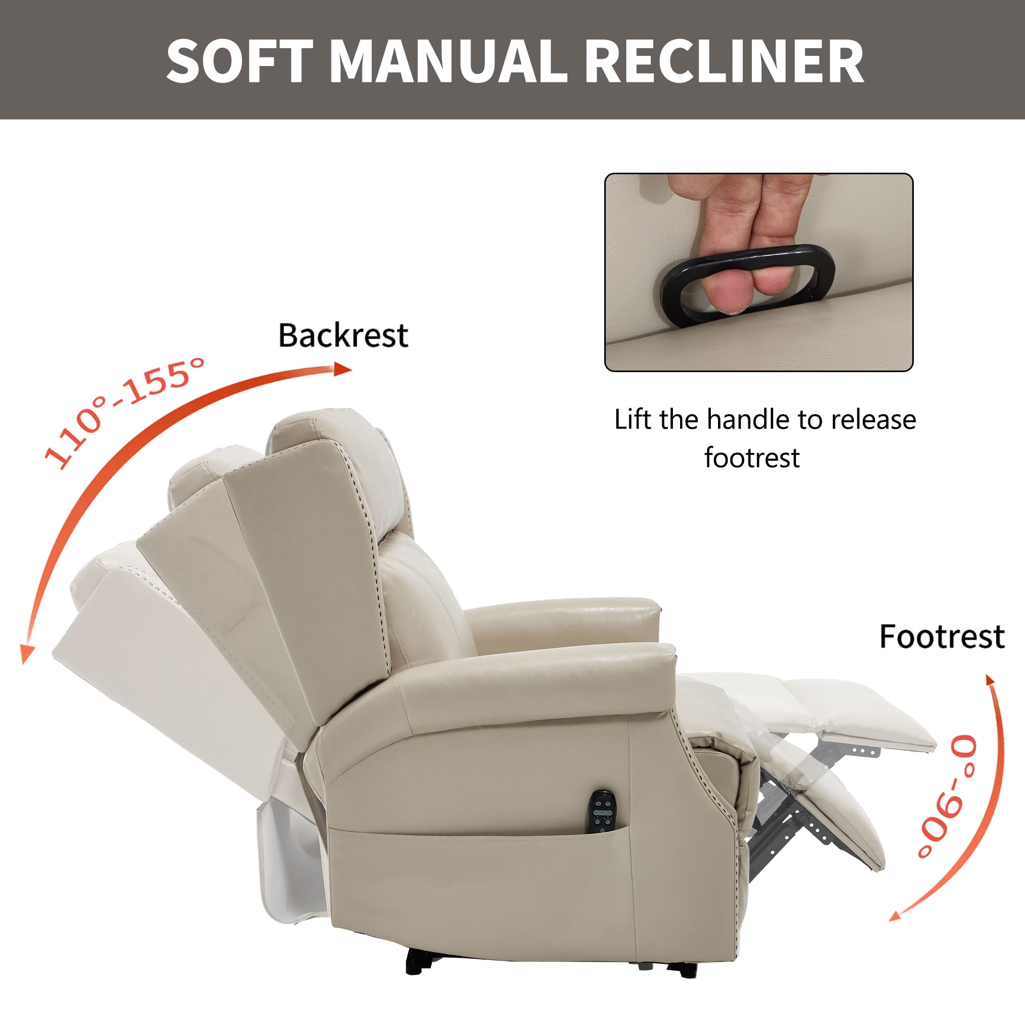 MAYEERTY Manual Massage Recliner Chair, Faux Leather Lounge Armchair with Nailhead Trim & Lumbar Heat, for Living Room Home Theater