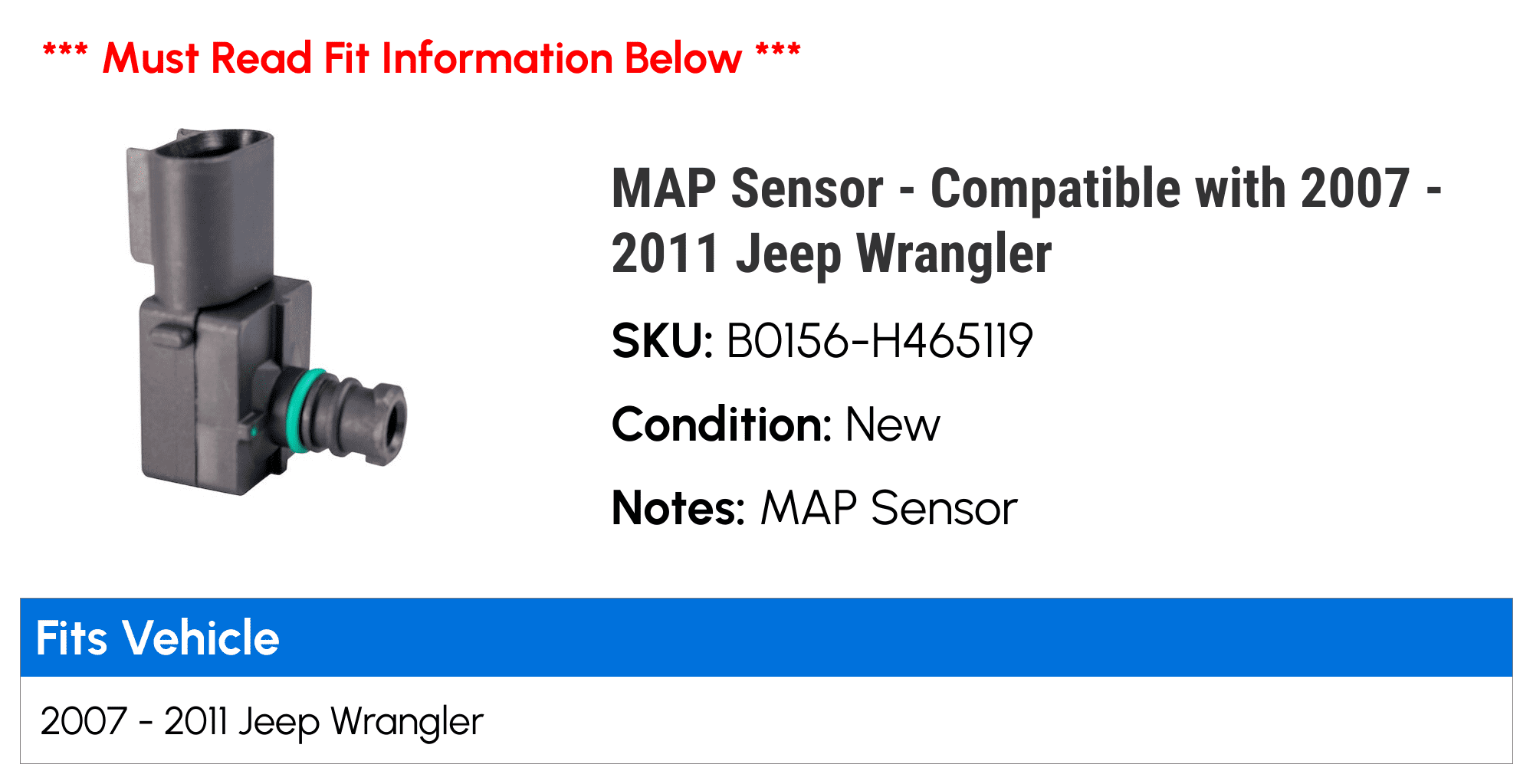 MAP Sensor - Compatible with 2007 - 2011 Jeep Wrangler 2008 2009 2010