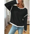 thumbnail image 4 of Women'S 2025 Fall Crew Neck Long Sleeve Oversized Color Block Sweaters Ribbed Knit Side Slit Pullover Black & Gray M, 4 of 7
