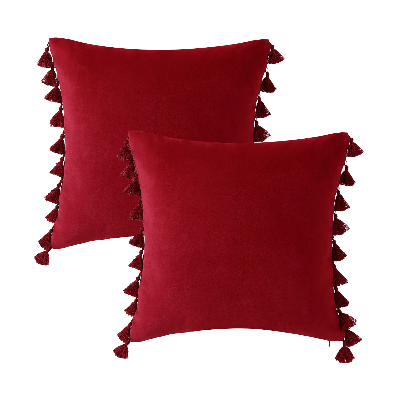 HOMERRY 18"x18" Throw Pillow Covers with Tassel Soft Solid Velvet
