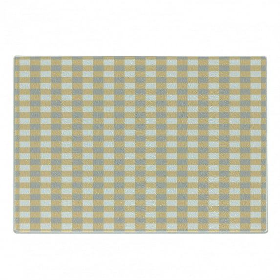 Vintage Cutting Board, Old Fashioned Checkered Pattern in Shabby Colors Geometric Classical, Decorative Tempered Glass Cutting and Serving Board, Small Size, Orange White Cadet Blue, by Ambesonne