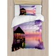 thumbnail image 3 of Tropical Duvet Cover Set, Arbor on Sea at Dramatic Night Paradise Maldives Sky Exquisite Coast View Art Print, Decorative 3 Piece Bedding Set with 2 Pillow Shams, King Size, Purple, by Ambesonne, 3 of 3