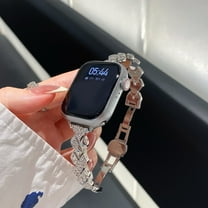 Chain Watch Band Compatible for Apple Watch 42mm 44mm 45mm 46mm 49mm Women Girls, Fancy Metal iWatch Band Diamond Bracelet Dressy Strap for iWatch Series 10 9 8 7 6 5 4 SE 3 2 1 Ultra, Silver