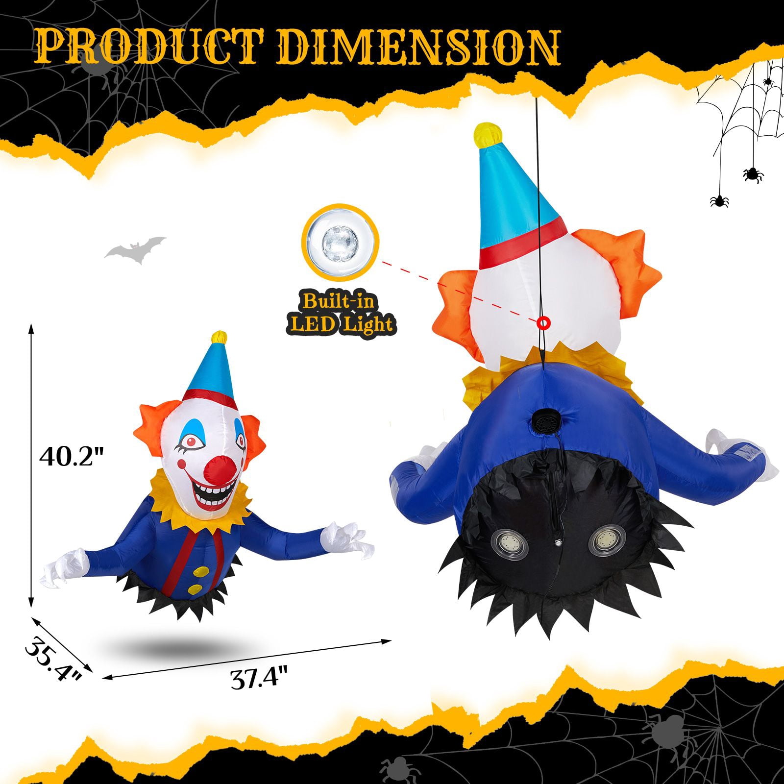 3.3FT Halloween Inflatable Clown Broke Out from Window Decor with Built-in LED Lights Waterproof Polyester Spooky Ornament for Yard Party Indoor Outdoor