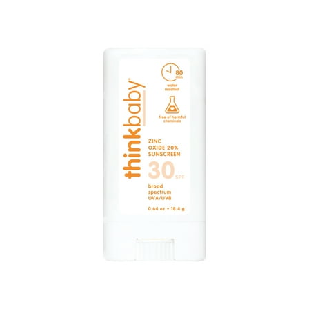 Thinkbaby, Zinc Oxide 20% Sunscreen Stick, SPF 30+, Water Resistant
