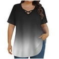 thumbnail image 2 of Blczomt Womens Tops Summer V Neck Oversized Tees Black Short Sleeve Plus Size Gradient Womens Plus Size Blouses, 2 of 6