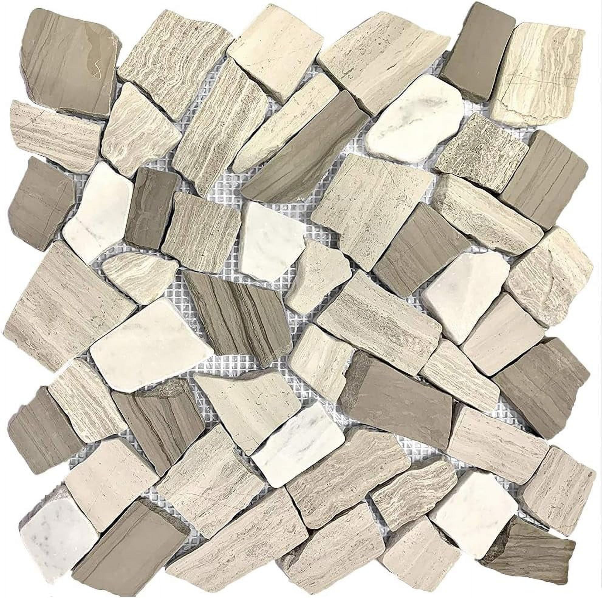 FUSTONE Decorative Tiles Interlocking Tumbled Pebble Tiles (10-Sheets) Kitchen Floor Bathroom Patio Stone Tile for Indoor and Outdoor Use Natural River Rock Stones FP206-10