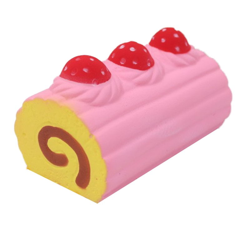 1 pc Soft Slow Rising Strawberry Swiss Roll Squishy Pressure Relief Squeeze Toy
