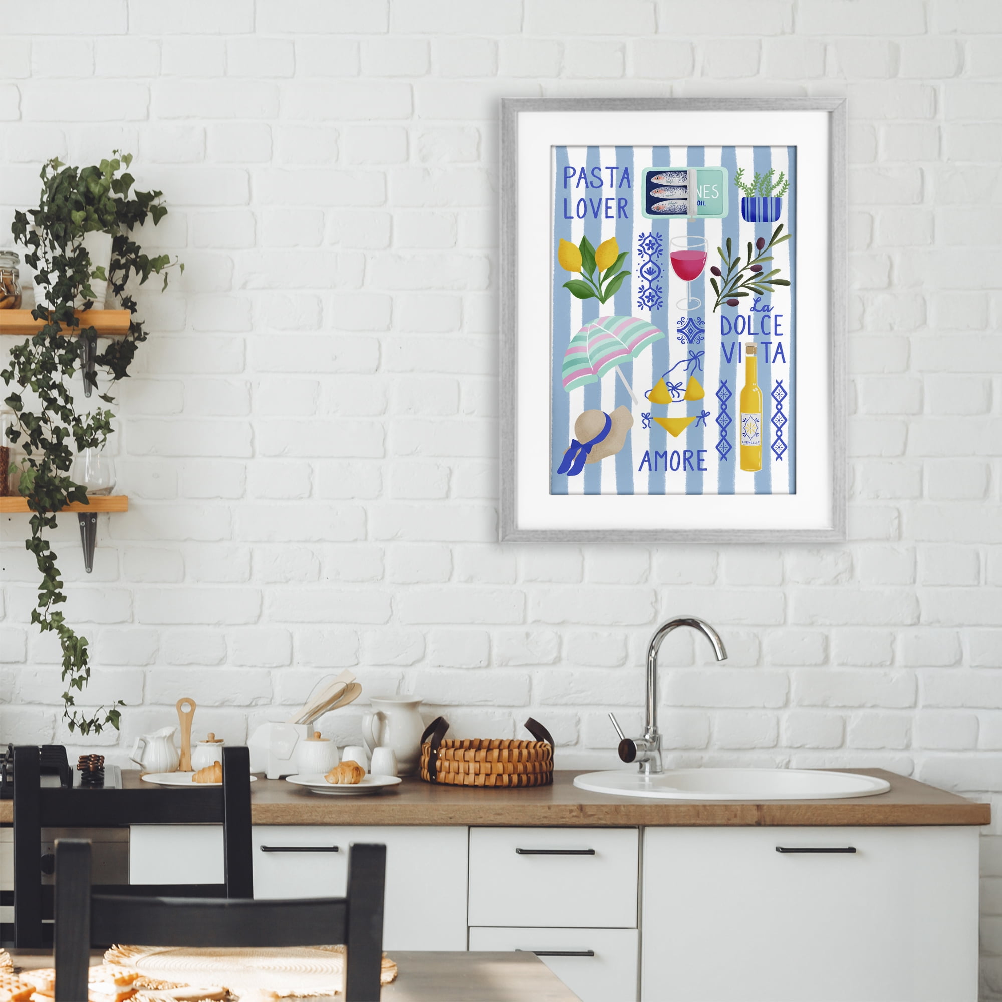 Stupell Industries Pasta Lover Mediterranean Gray Framed Print Under Glass, design by Metka Hiti