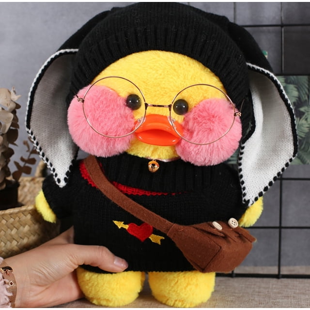 30cm Cartoon Cafe Duck Cute Duck Plush Toy Pillow Doll Kawaii Wearing Glasses Hat Girl Birthday GiftCc He Qiyong unisex
