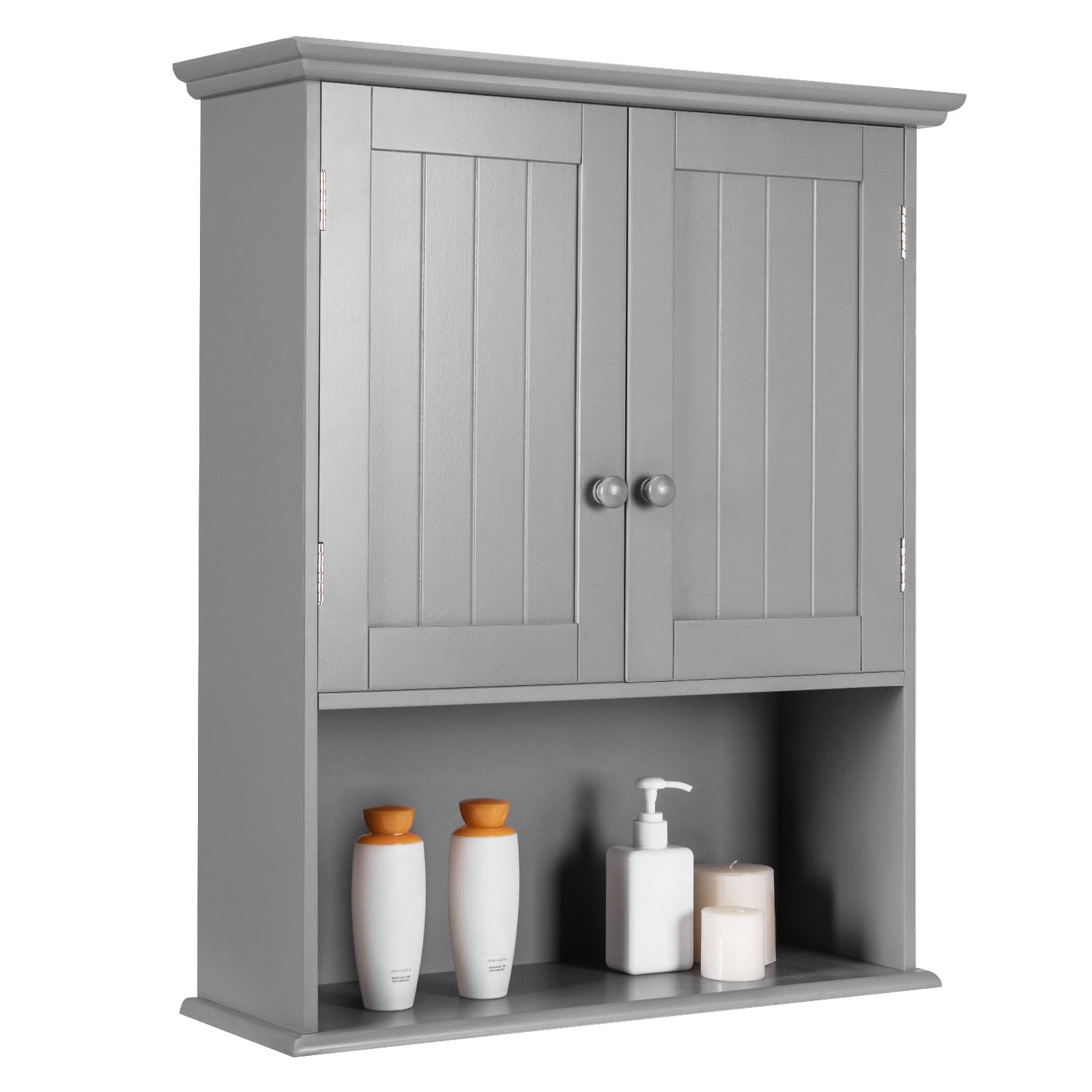 Topbuy Wall Mounted Bathroom Cabinet Medicine Cabinet Storage Organizer with 2 Doors & Adjustable Shelf Grey
