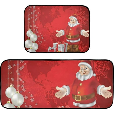 

Hyjoy Santa Claus 2 Pieces Kitchen Rug Cushioned Anti-Fatigue Kitchen Rugs Set for Home Office Laundry 19.7 x 27.6 +19.7 x 47.2