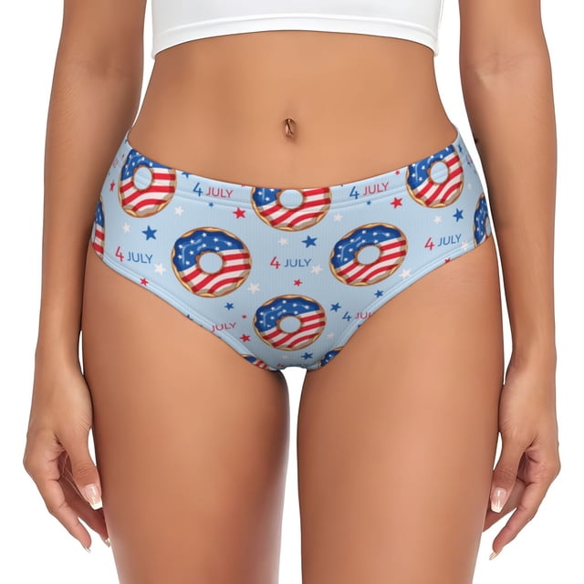 Balery Donut with the USA Fag Ropa Interior de Algodón para Mujer con Dibujo – Braguitas Cómodas y Elásticas, Estilo Clásico-Large