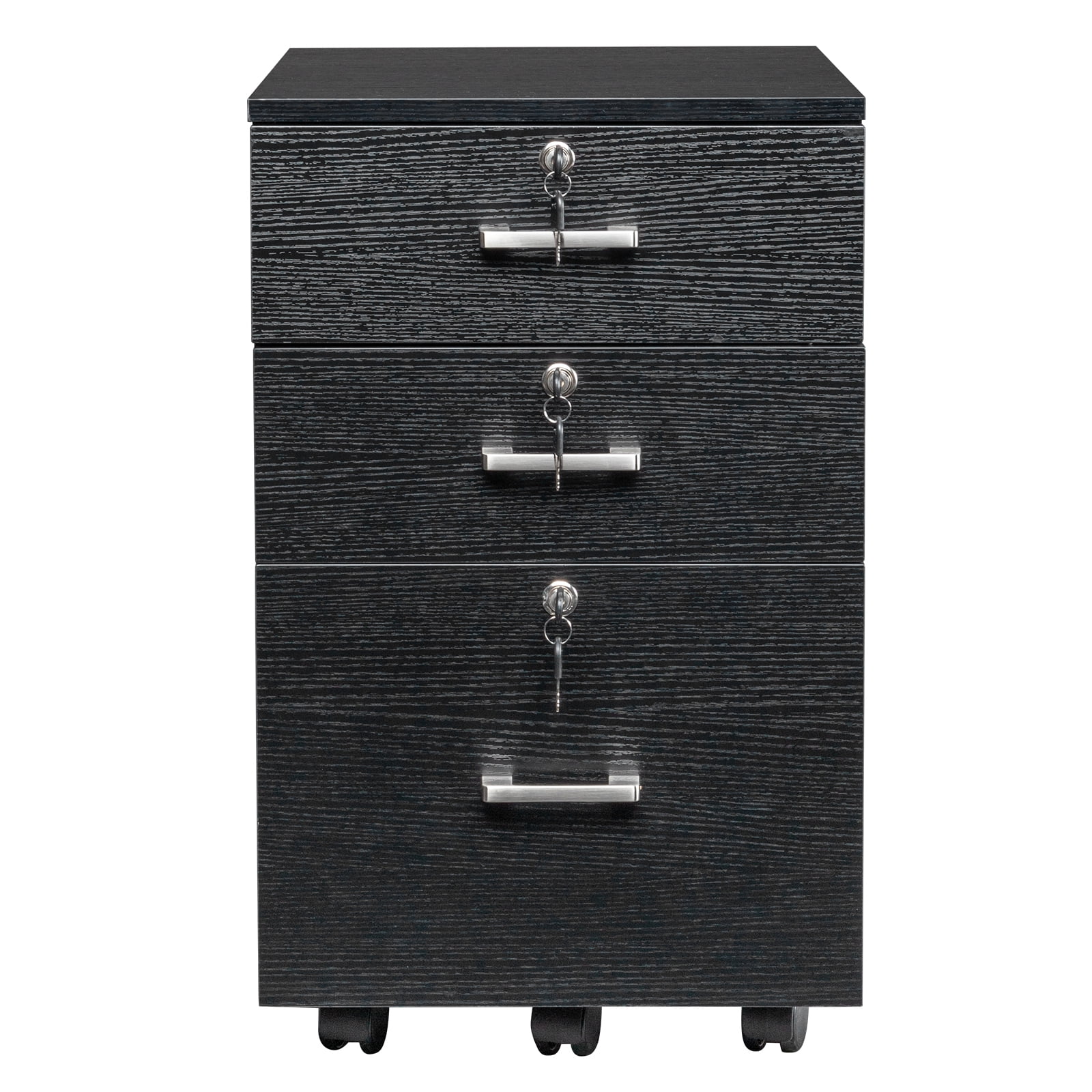 Ktaxon 3-Drawer Rolling Wood File Cabinet with Lock, Portable Vertical Mobile Wooden Storage Filing Cabinet for Home Office,Black