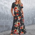 thumbnail image 1 of LOVZFMLL Robe Longue à Fleurs Imprimée à Manches Courtes et Col Rond pour Femmes Noir 2TG, 1 of 5