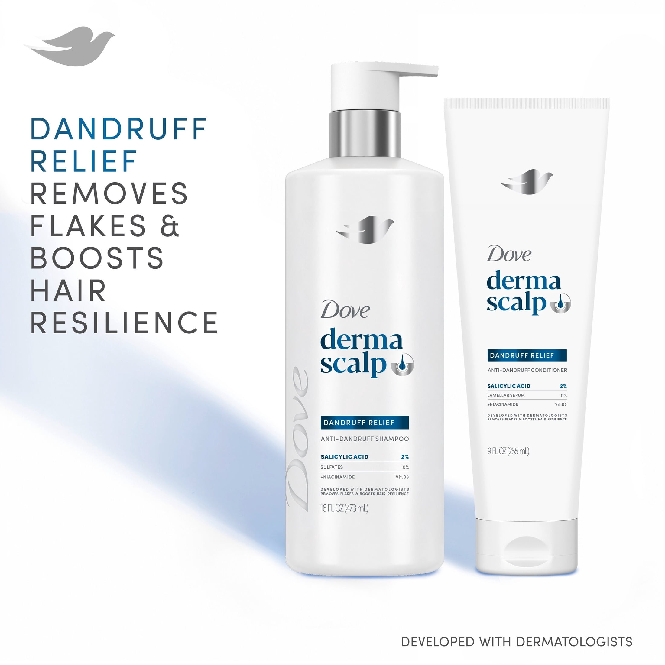 (4 pack) Dove Derma Scalp Dandruff Relief Shampoo With Salicylic Acid, Sulfates And Niacinamide For Removing Flakes & Boosting Hair Resilience ,16 fl oz 1 Count