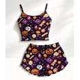 thumbnail image 3 of MEZZALL Women's Halloween Printed Cami Pajama Set Spaghetti Strap Crop Tops Ruffle Shorts 2 Piece Sleepwear Loungewear for Bedroom, 3 of 3