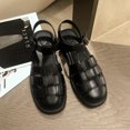 thumbnail image 4 of Sandalias casuales de cuero suave para mujer estilo verano suave punta inferior gruesa retro sandalias romanas planas para mujer, 4 of 5