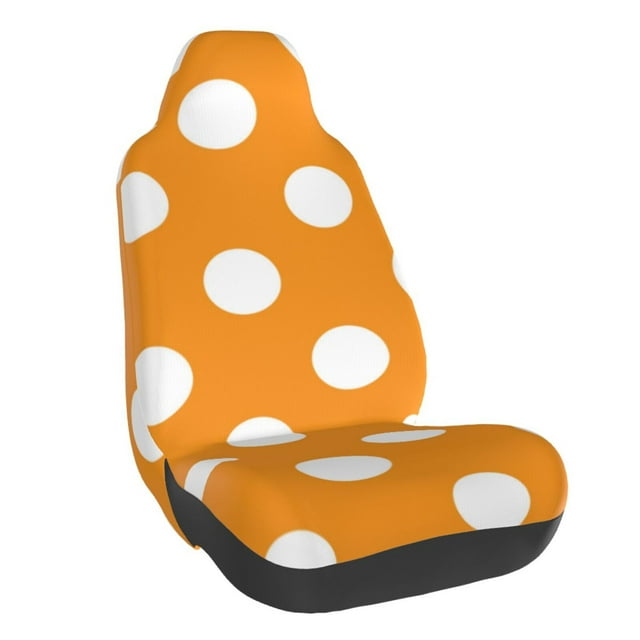 Wukai Orange And White Polka Dot Full Set Car Seat Covers with Soft Padding Universal Auto Front Seats Protector and Cushion Mat