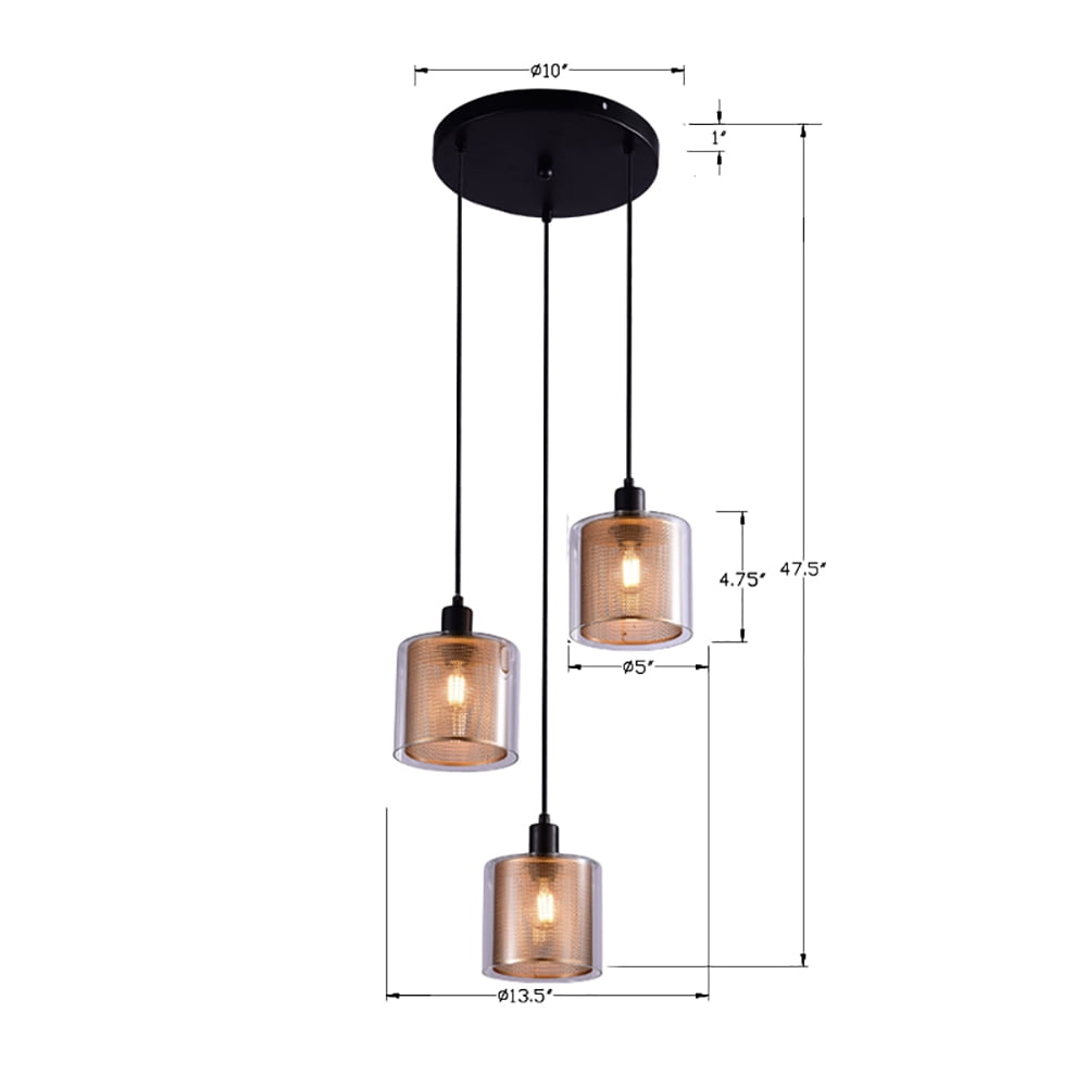 Furniture Decoration 3-head Chandelier Device, Industrial, Vintage Style Hanging Chandelier, Height Adjustable, Gold Openwork Glass Cover, Can Be Used For Kitchen, Bedroom Decorative Lamp
