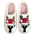 thumbnail image 2 of Christmas Slippers Adult Size 6 Fuzzy Cute Outdoor Indoor Slippers Xmas Santa Reindeer Letter Print Fashion Winter Shoes (Red & White, Y), 2 of 6