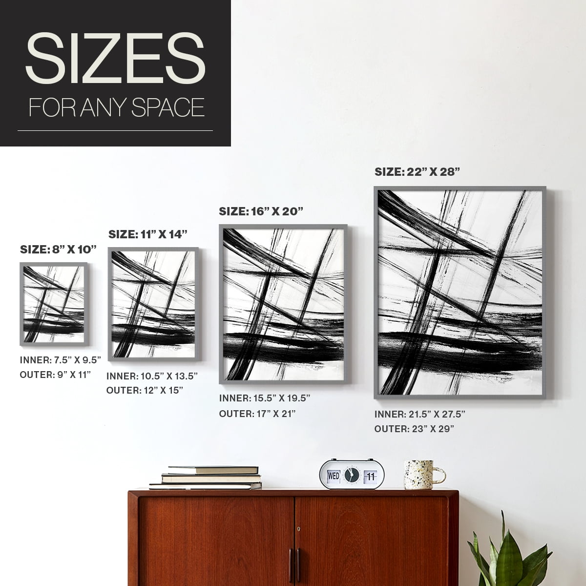 Organic Strokes in Gray Solid Wood 22 x 28 Framed Print