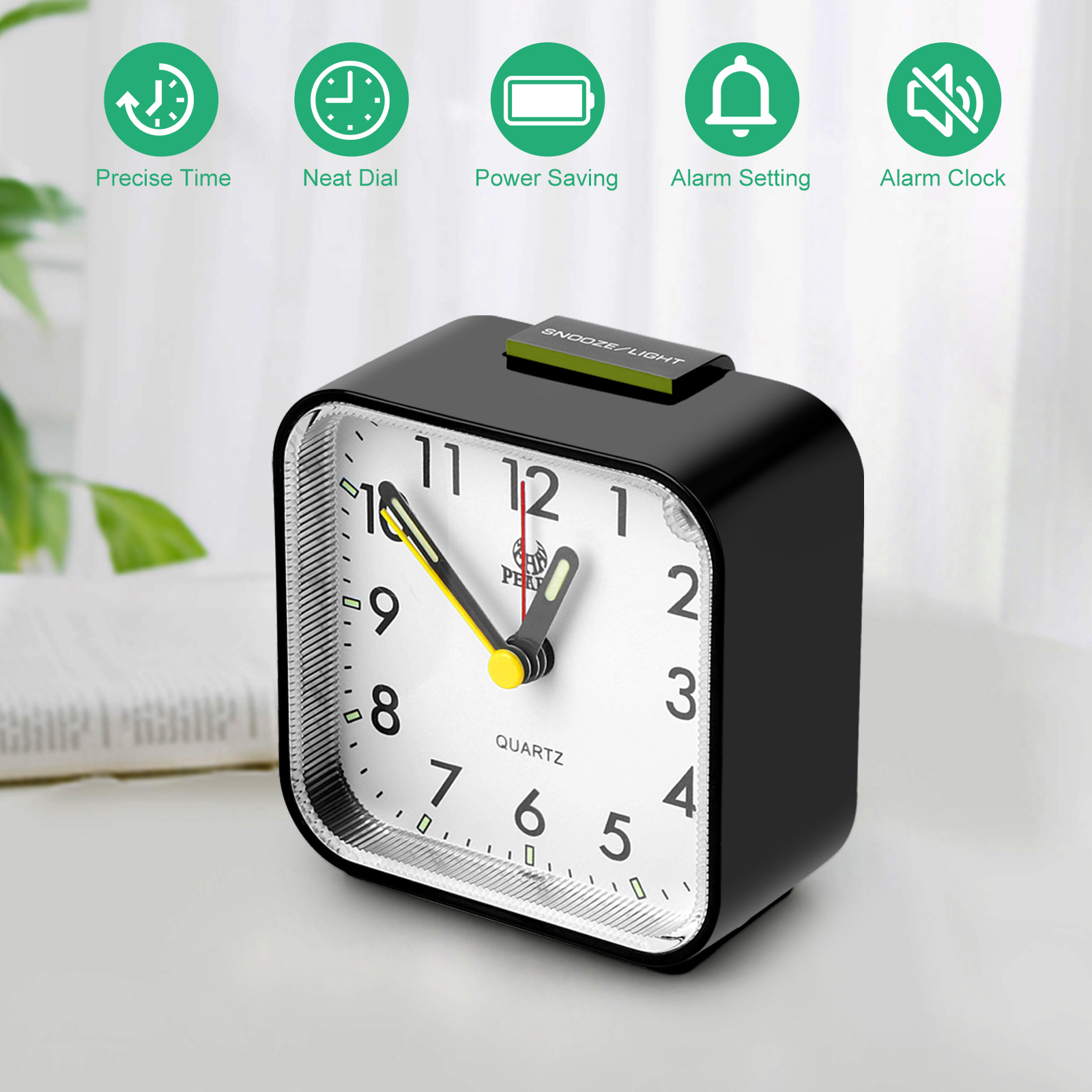 TSV Old-Fashioned Alarm Clock, Mini Battery Operated Analog Alarm Clock Square Travel Portable Alarm Clock, Compact & Lightweight Bedside Clock with Snooze Timed for Teenager, Elderly, Travelers - image 2 of 9