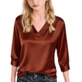 thumbnail image 3 of Girls 3/4 Sleeve Silk Satin Tops V Neck Dressy Blouses Spring Summer Loose Shirts Party Casual Outfits, 3 of 6
