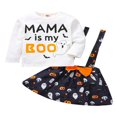 thumbnail image 1 of PENGXIANG Ensemble 2 Pcs pour Filles Enfants Halloween Imprimé Lettre Col Rond Manches Longues Jupe à Bretelles Citrouille, 1 of 7