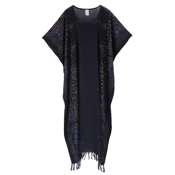 Beautybatik Black Boho Flora Printed Women Plus Size Kaftan Kimono Loungewear Maxi Long Dress 4X