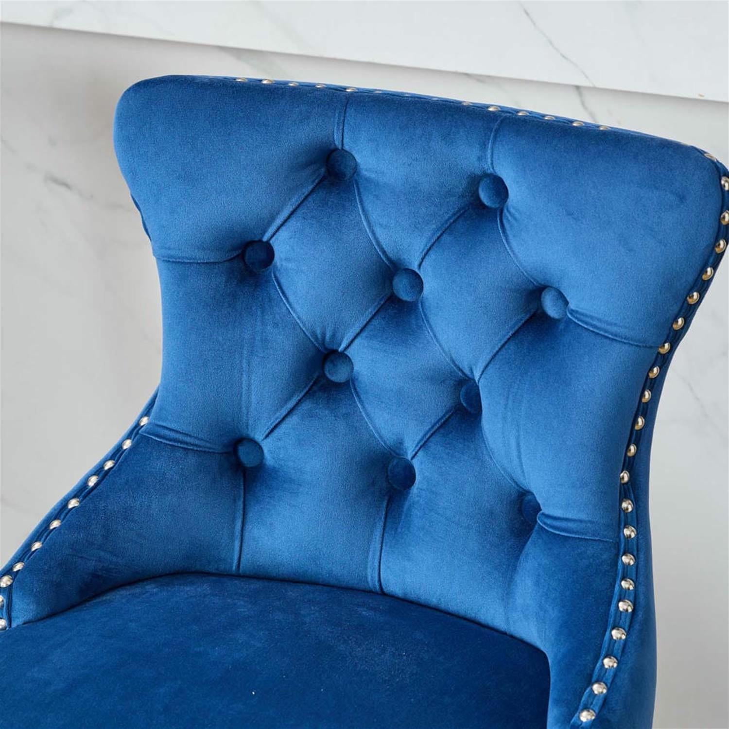 Demi Bonn 38" Counter Height Bar Stools Set of 2, Velvet Swivel Barstools with Button Tufted Back, Kitchen Island Countertop Chairs for Dining Room, Blue